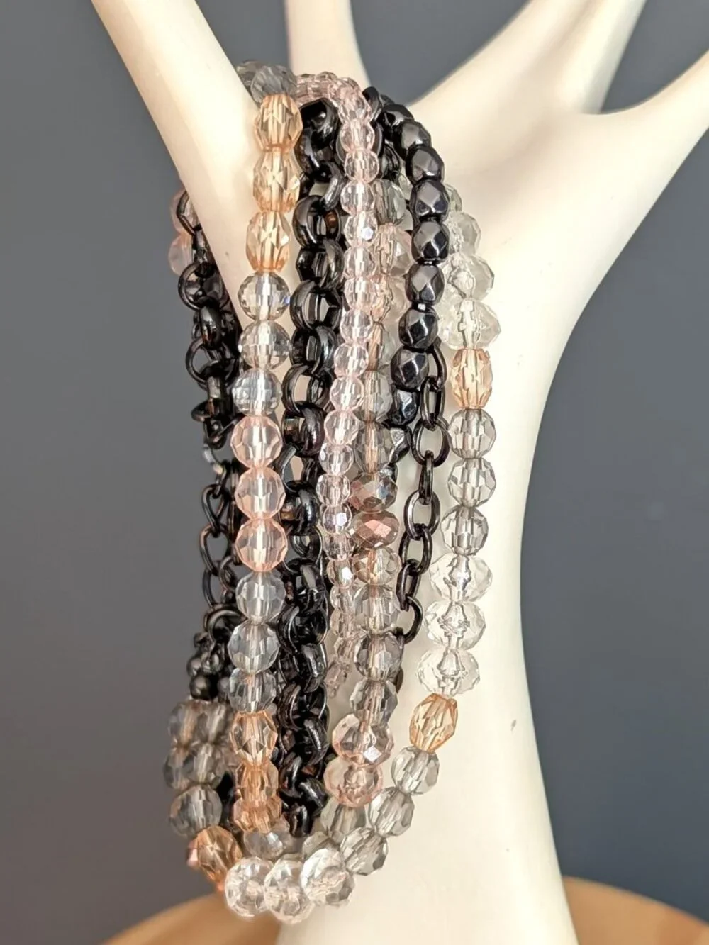 Multi strand chain and bead bracelet